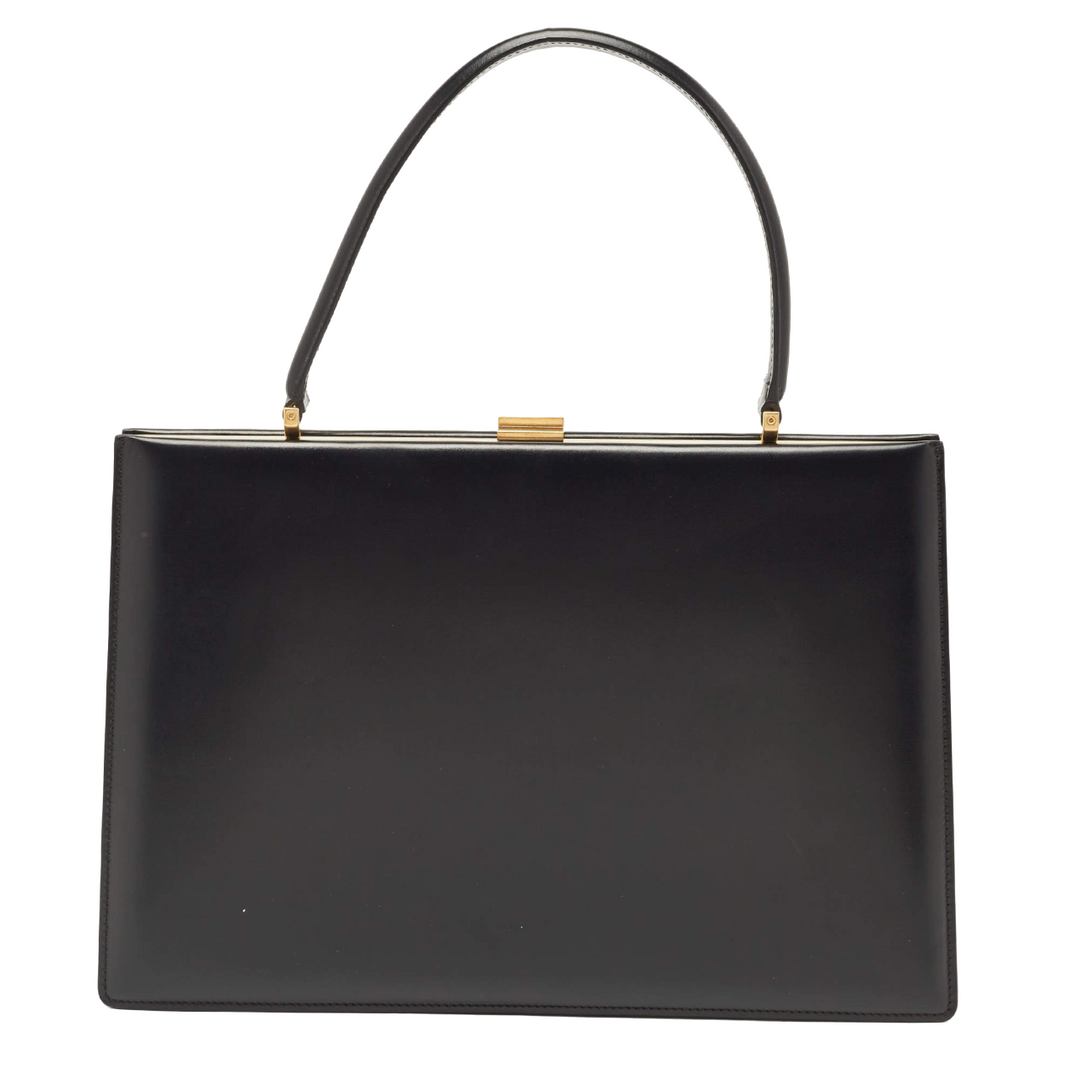 Céline Black Leather Clasp Top Handle Bag