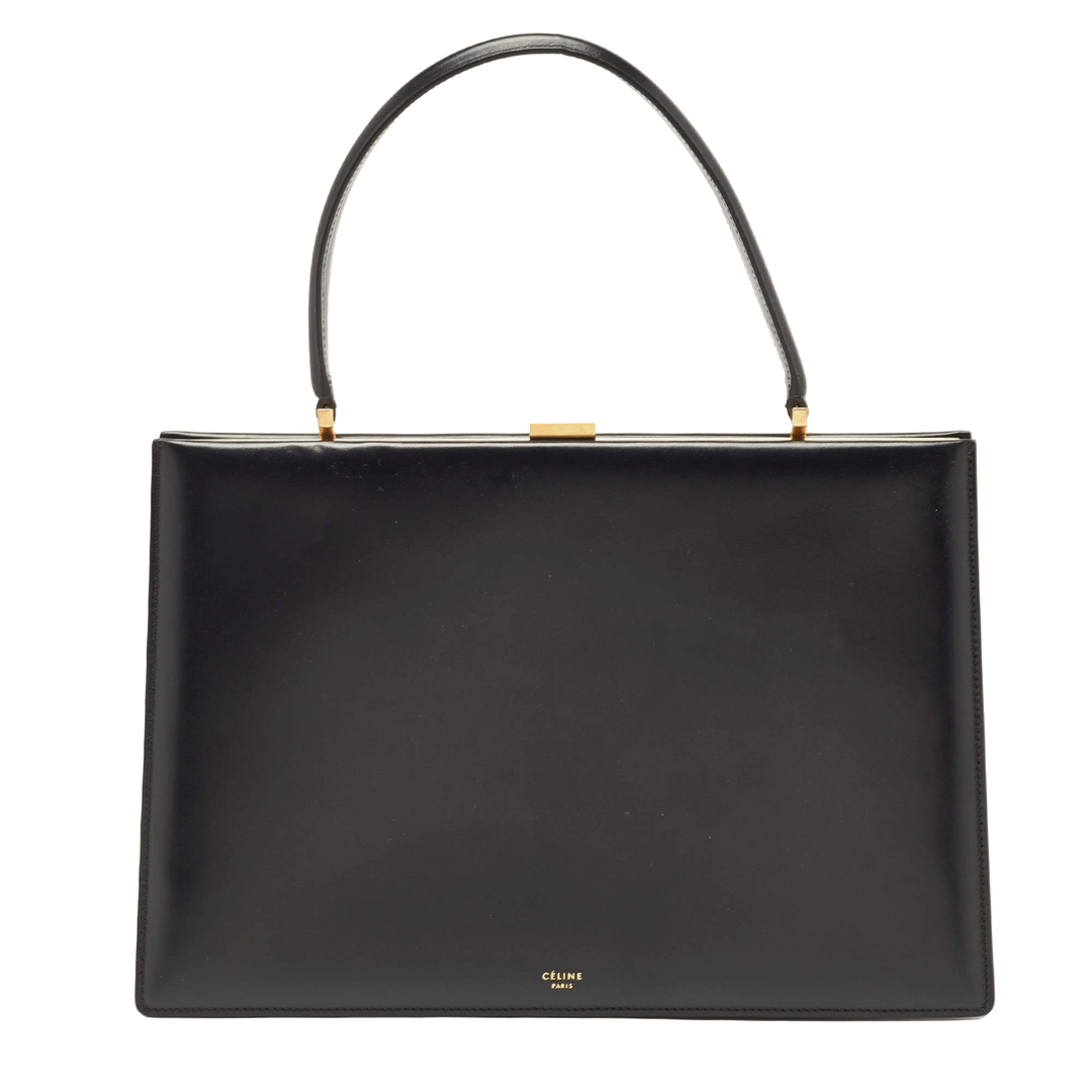 Céline Black Leather Clasp Top Handle Bag