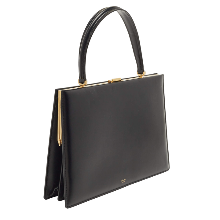 Céline Black Leather Clasp Top Handle Bag