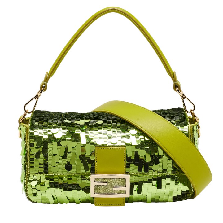 Fendi Green Sequins and Leather Re-Edition Sex and the City Baguette Bag