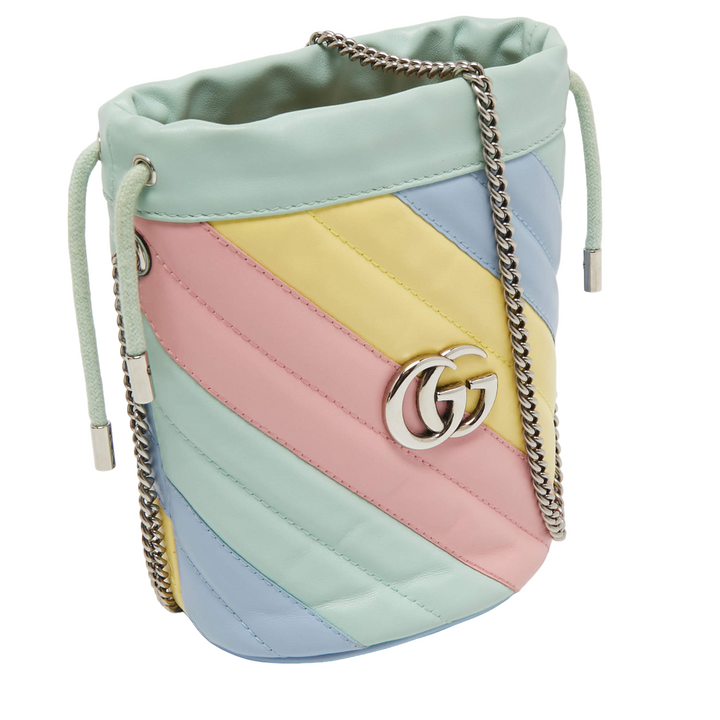 Gucci Multicolor Diagonal Leather Mini GG Marmont Torchon Bucket Bag - Gemaee  UAE