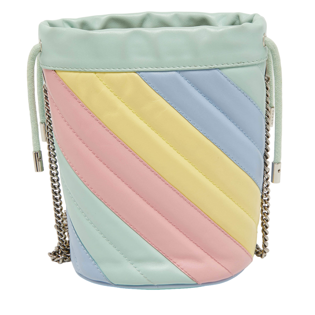 Gucci Multicolor Diagonal Leather Mini GG Marmont Torchon Bucket Bag - Gemaee  UAE