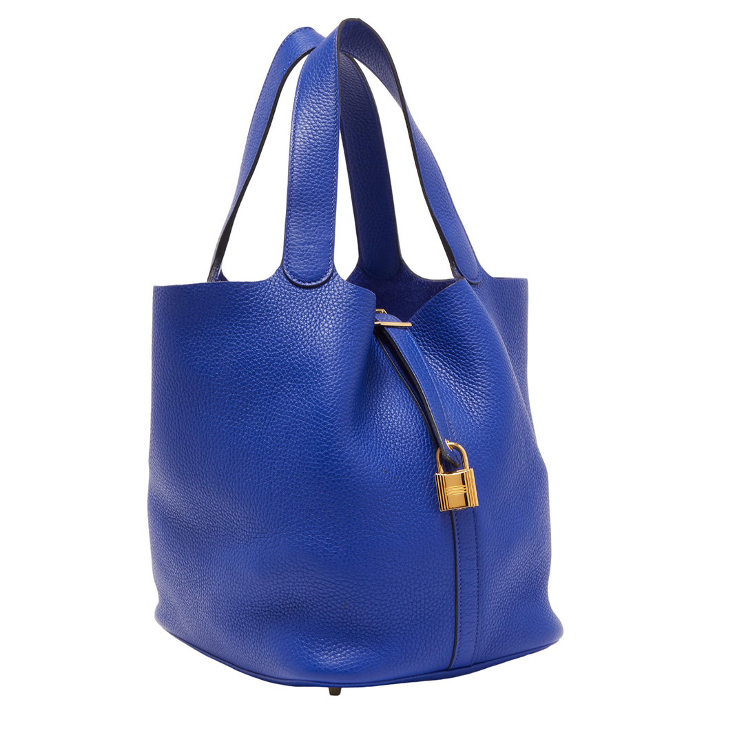 Hermès BLEU ELECTRIQUE TAURILLON CLEMENCE LEATHER PICOTIN GH BAG 18