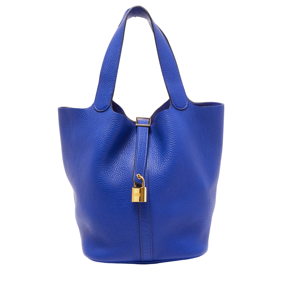 Hermès BLEU ELECTRIQUE TAURILLON CLEMENCE LEATHER PICOTIN GH BAG 18