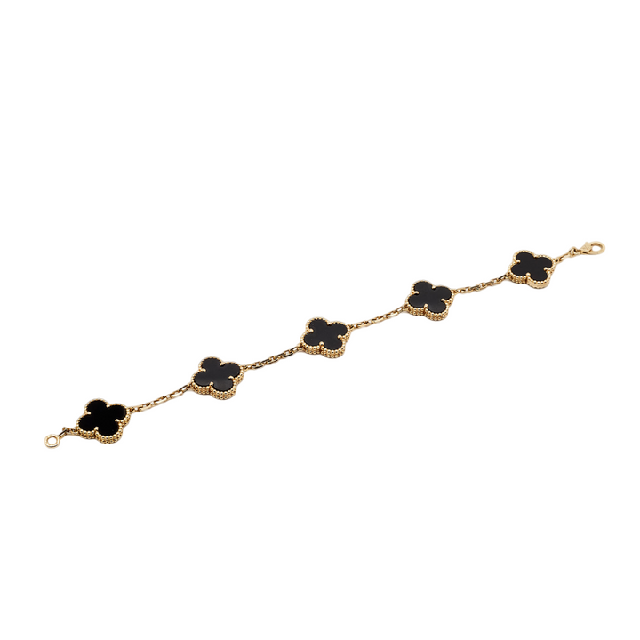 Van Cleef & Arpels Vintage Alhambra Black Onyx Bracelet, 5 Motifs