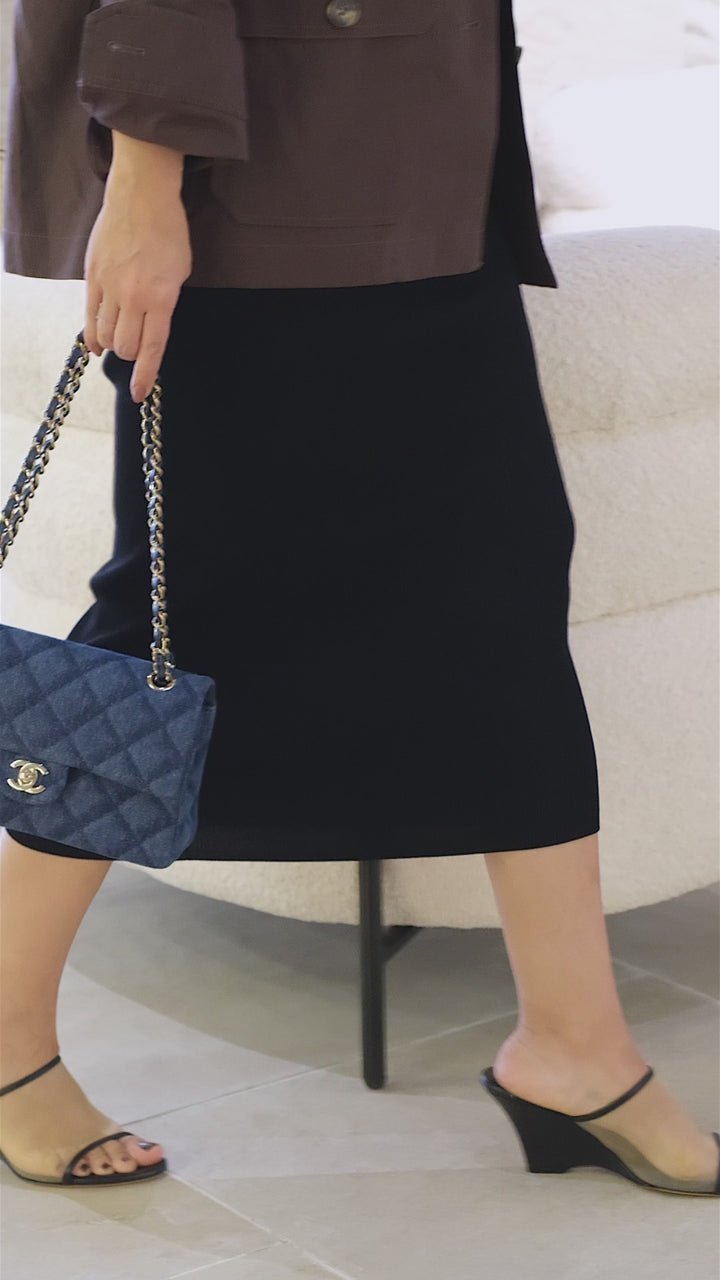 Chanel Printed Denim Quilted Small Rectangular Flap Dark Blue Bag