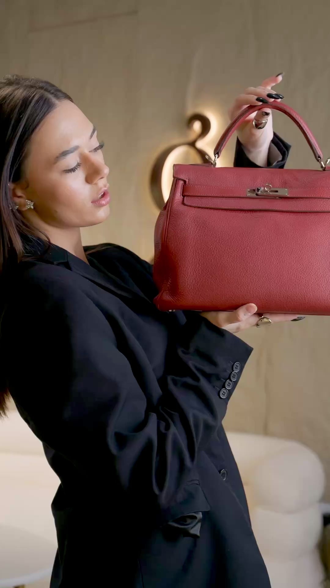 Hermès Rouge Venitien Clemence Leather Kelly 32 Bag