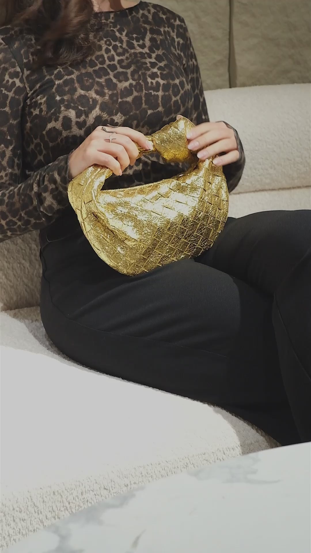 BOTTEGA VENETA METALLIC GOLD INTRECCIATO LEATHER MINI BV JODIE BAG