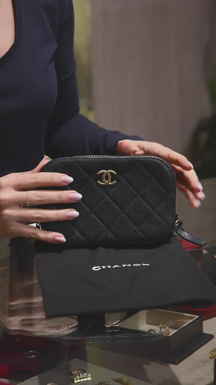 Chanel Black Quilted Caviar Leather chic Affinity Belt Bag