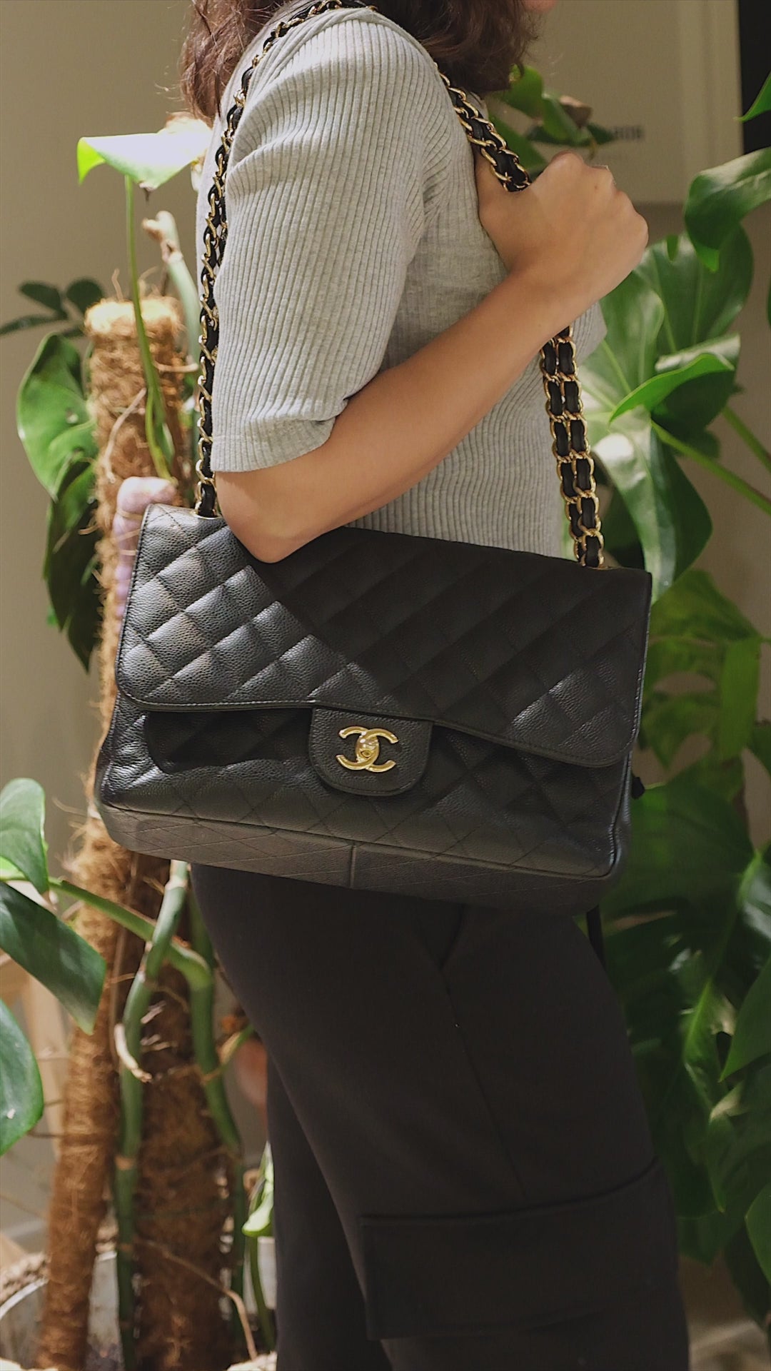 Chanel Black CC Classic Double Flap Large Bag