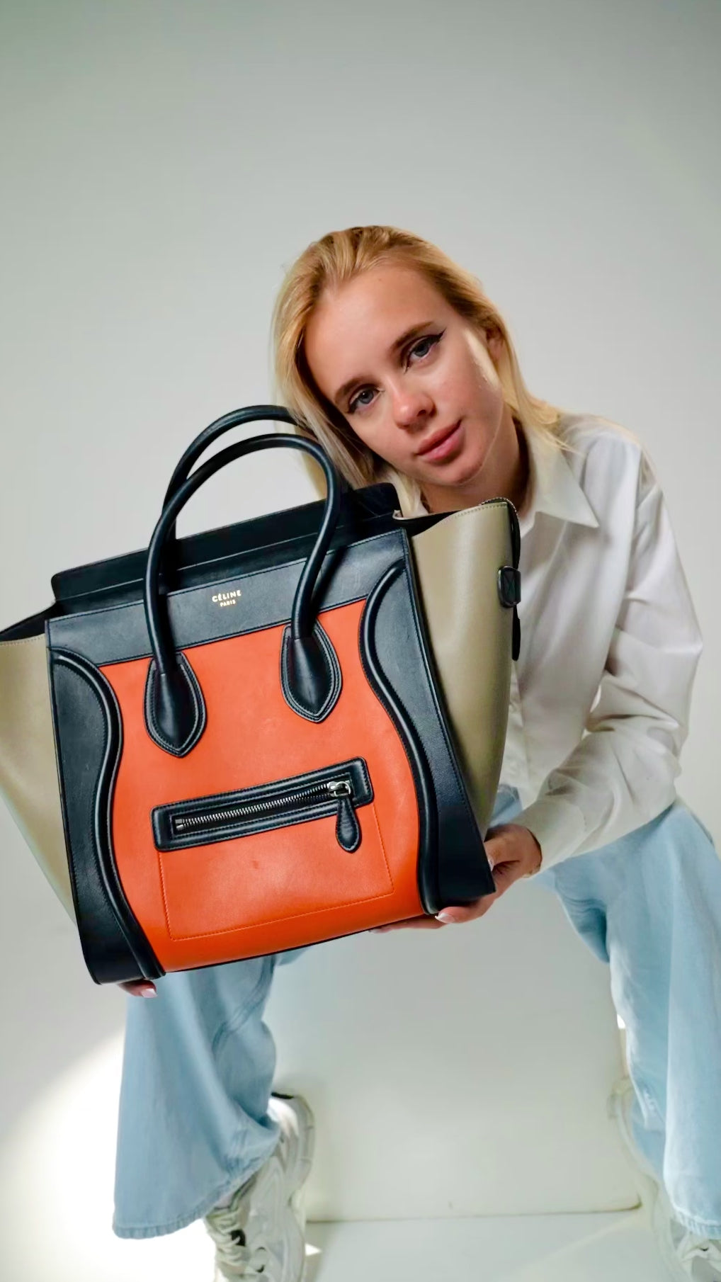 Céline Tricolor Leather Luggage Tote