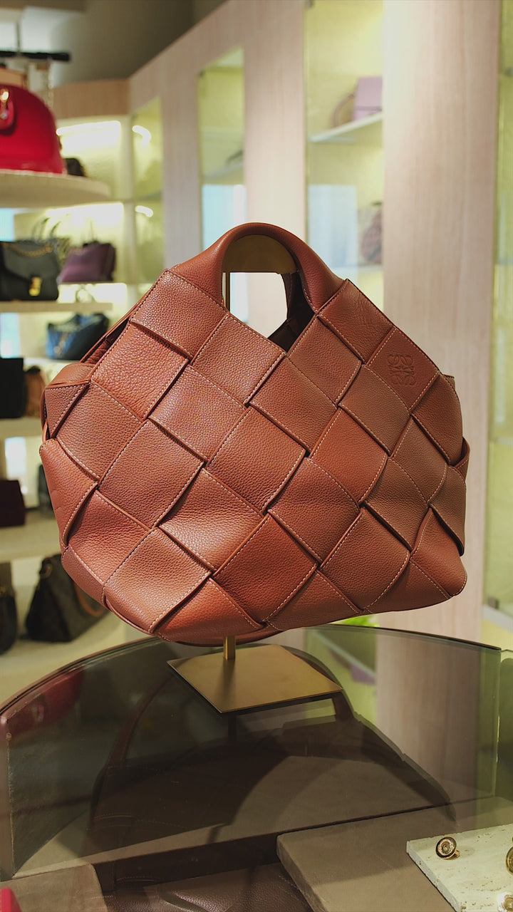 Loewe Brown Woven Leather  Basket Bag