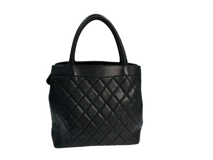 Chanel Black Caviar Leather Top handle tote bag With Silver